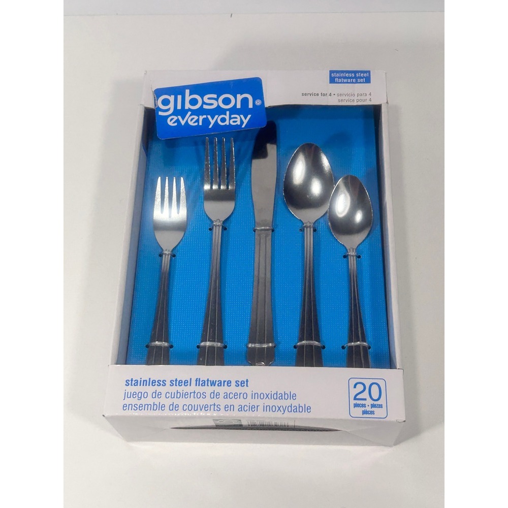 Gibson Everyday Stainless Steel Flatware Set 20 Piece Service for 4 Ribbed